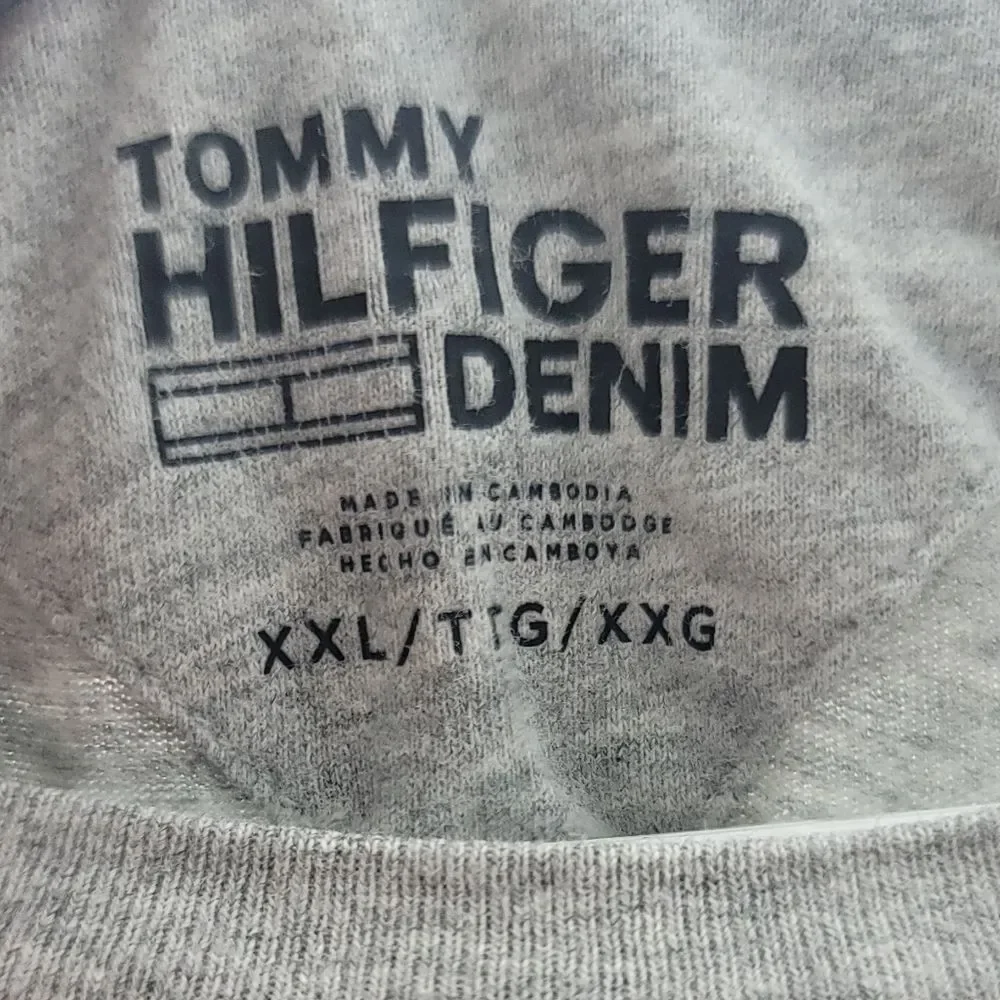 TOMMY HILFIGER‎ 90s Vintage Denim Grey Logo Tshirt Size XXL